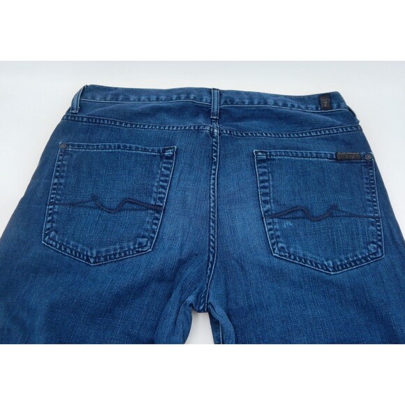 7 For All Mankind Jeans Mens Size 33 Blue Slimmy Dark Wash Tapered Leg - Picture 9 of 11